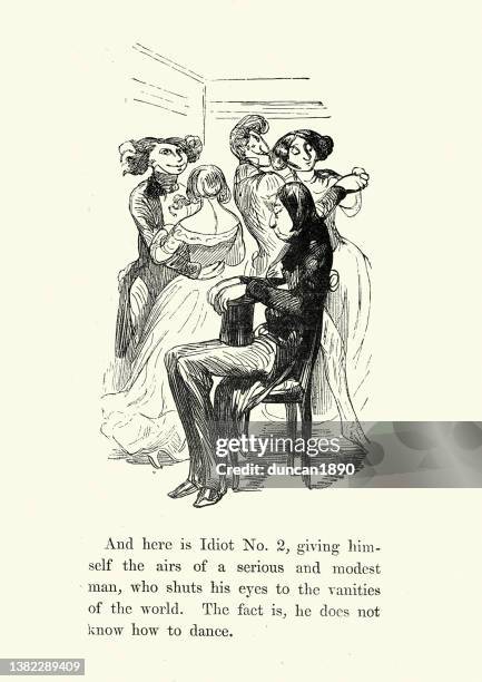 karikatur des ernsten und bescheidenen mannes, von gustave dore, viktorianische 1860er jahre - nicht-erwiderte-liebe stock-grafiken, -clipart, -cartoons und -symbole