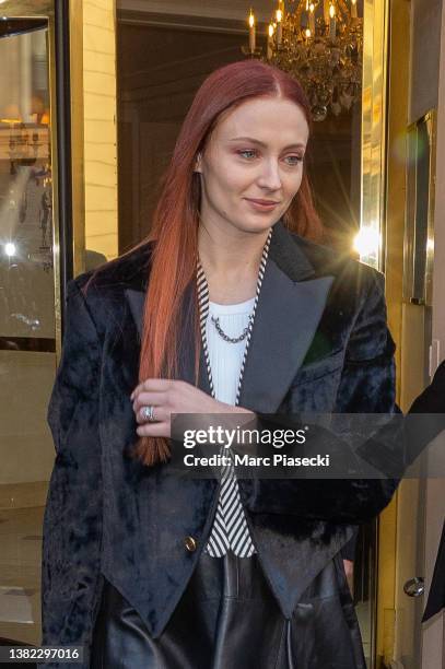 Actress Sophie Turner is seen on March 07, 2022 in Paris, France.