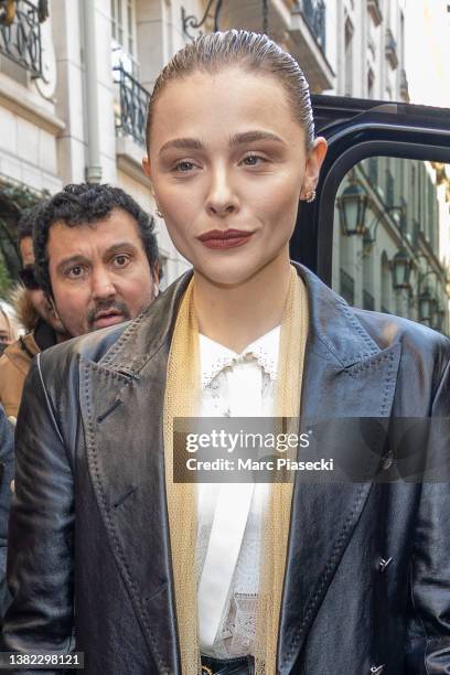 Actress Chloe Grace Moretz is seen on March 07, 2022 in Paris, France.