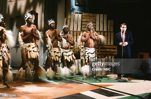Episode 16 -- Pictured: Musical guests Paul Simon, Ladysmith Black Mambazo perform on May 10, 1986