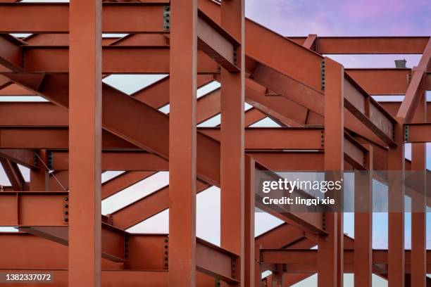 red steel frame - bridge built structure stock pictures, royalty-free photos & images