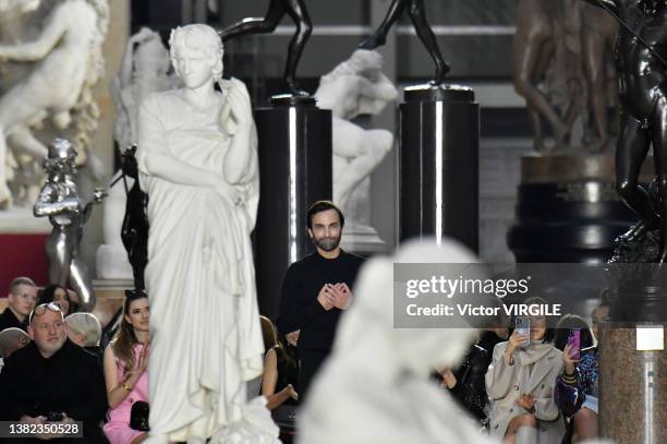 Fashion designer Nicolas Ghesquiere walks the runway during the Louis Vuitton Ready to Wear Fall/Winter 2022-2023 fashion show as part of the Paris...