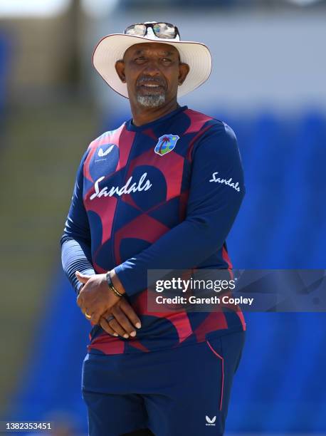 West Indies head coach, Phil Simmons during a nets session at Sir Vivian Richards Stadium on March 07, 2022 in Antigua, Antigua and Barbuda.