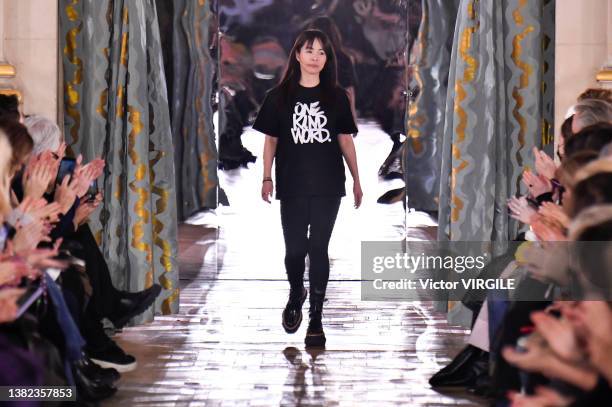 Fashion designer Chitose Abe walks the runway during the Sacai Ready to Wear Fall/Winter 2022-2023 fashion show as part of the Paris Fashion Week on...