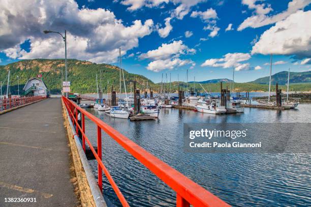 cowichan bay port and boats on a beautiful summer day. - cowichan bay stock pictures, royalty-free photos & images