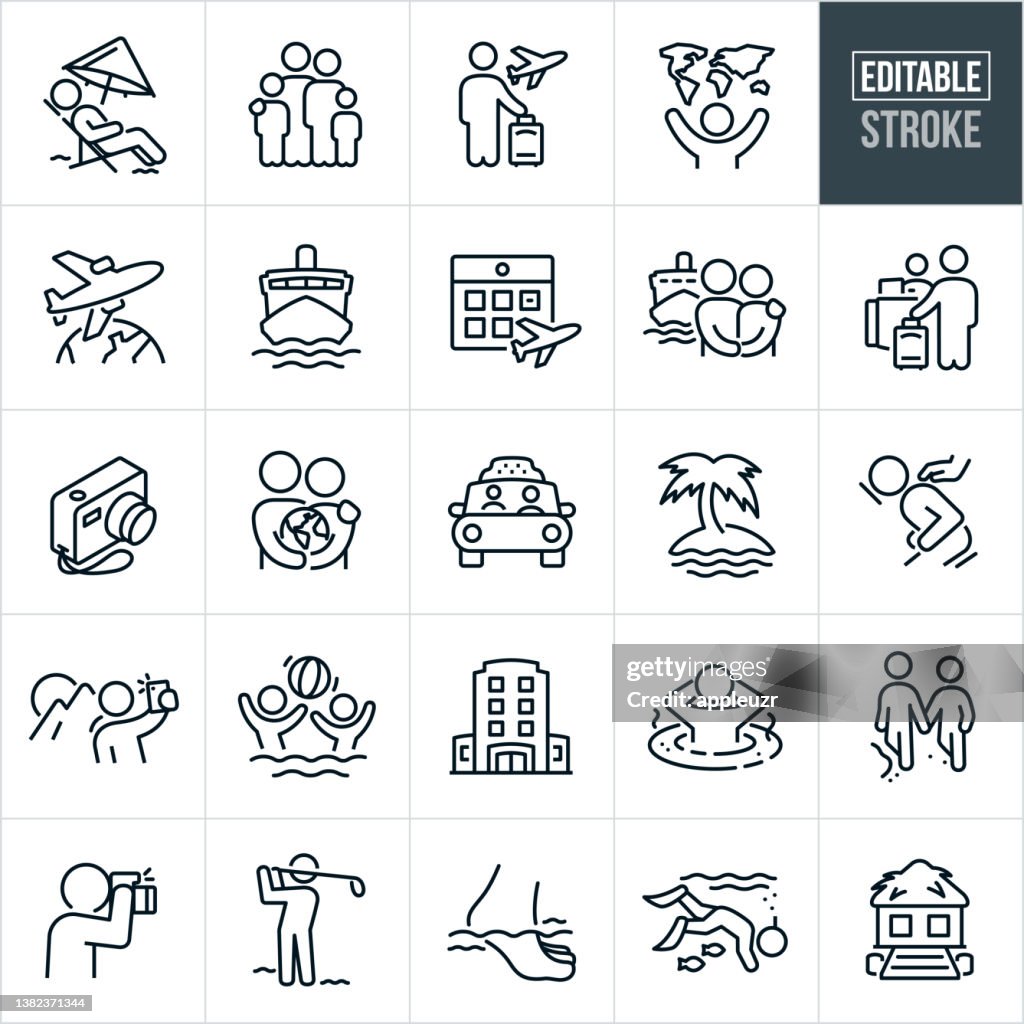 Urlaubsreise Thin Line Icons - Bearbeitbarer Strich