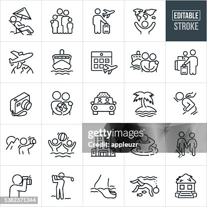 Vacation Travel Thin Line Icons - Editable Stroke Vacation Travel Thin Line Icons - Editable Stroke