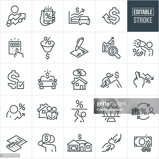 rising interest rates thin line icons - editable stroke - home ownership icon stock illustrations