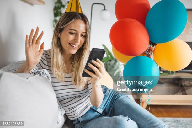 virtual birthday celebration - zoom birthday stock pictures, royalty-free photos & images