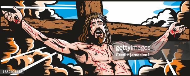 illustrazioni stock, clip art, cartoni animati e icone di tendenza di crocifissione di gesù - the crucifixion