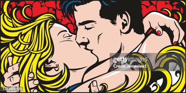 ilustraciones, imágenes clip art, dibujos animados e iconos de stock de pareja romántica - pop art romance