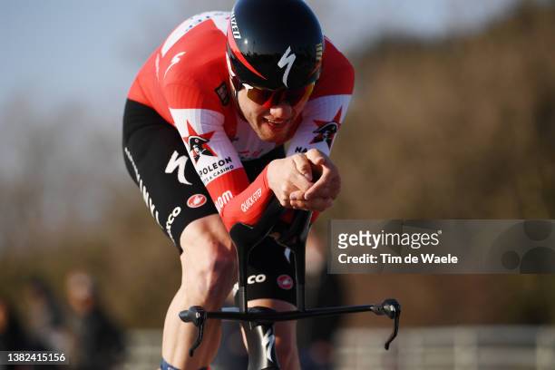 Kasper Asgreen of Denmark and Team Quick-Step - Alpha Vinyl sprints during the 57th Tirreno-Adriatico 2022, Stage 1 a 13,9km individual time trial...