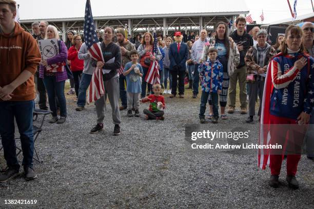 Branch of the "People's Convoy", a loose group of truckers protesting vaccine mandates, gathers for a rally on March 6, 2022 at the Salem County...