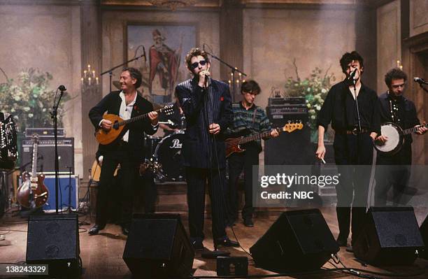 Episode 15 -- Air Date -- Pictured: Terry Woods, Shane MacGowan, Darryl Hunt, Spider Stacy, Jem Finer -- Musical guest the Pogues perform on March...