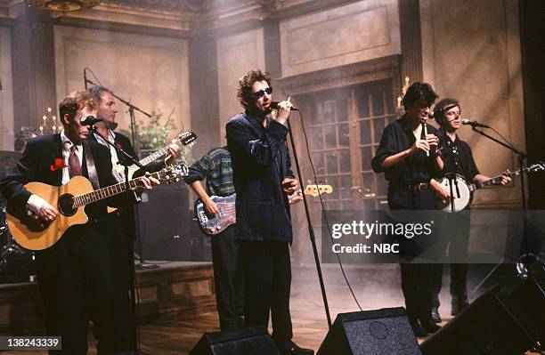 Episode 15 -- Air Date -- Pictured: Philip Chevron, Terry Woods, Shane MacGowan, Spider Stacy, Jem Finer -- Musical guest the Pogues perform on March...
