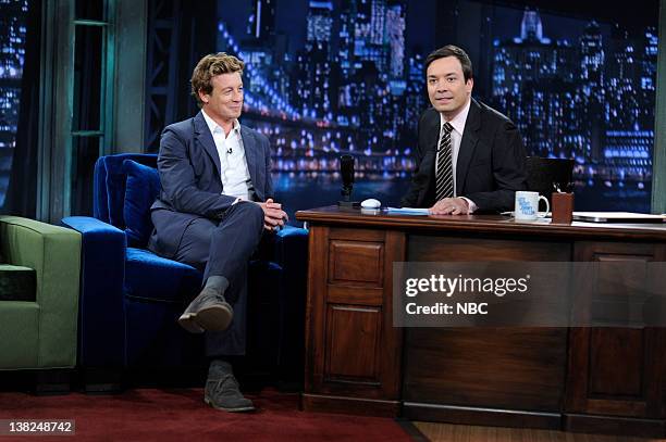 Episode 46 -- Airdate -- Pictured: Actor Simon Baker during an interview with host Jimmy Fallon on May 18, 2009