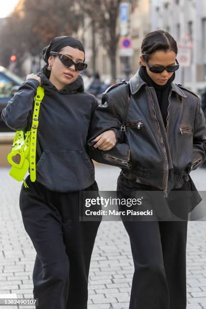 Actress Alexa Demie and Taylor Russell are seen arriving at Bourse de Commerce - Pinault Collection during Paris Fashion Week Womenswear F/W...