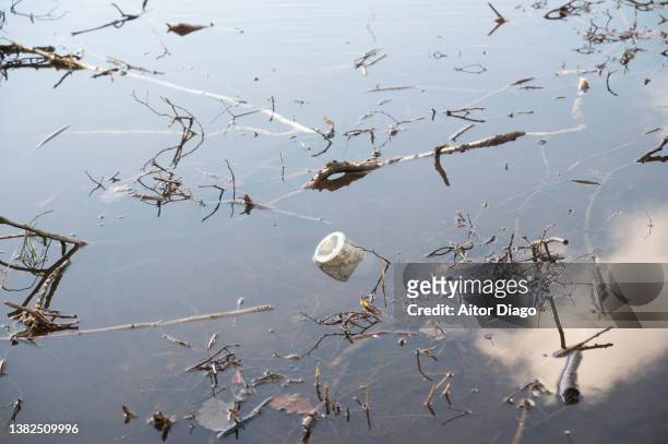 bottle floating on the water of a lake. - global gift stock-fotos und bilder