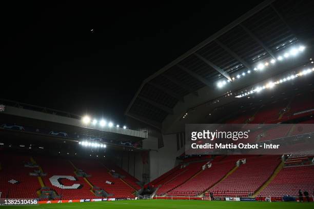 General view inside the stadium during the inspect the pitch prior to the UEFA Champions League match between Liverpool FC v FC Internazionale Milano...