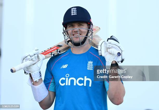 Alex Lees of England during a nets session at Sir Vivian Richards Stadium on March 07, 2022 in Antigua, Antigua and Barbuda.