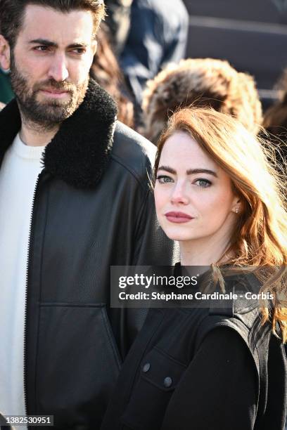 Dave McCary and Emma Stone attend the Louis Vuitton Womenswear Fall/Winter 2022/2023 show as part of Paris Fashion Week on March 07, 2022 in Paris,...