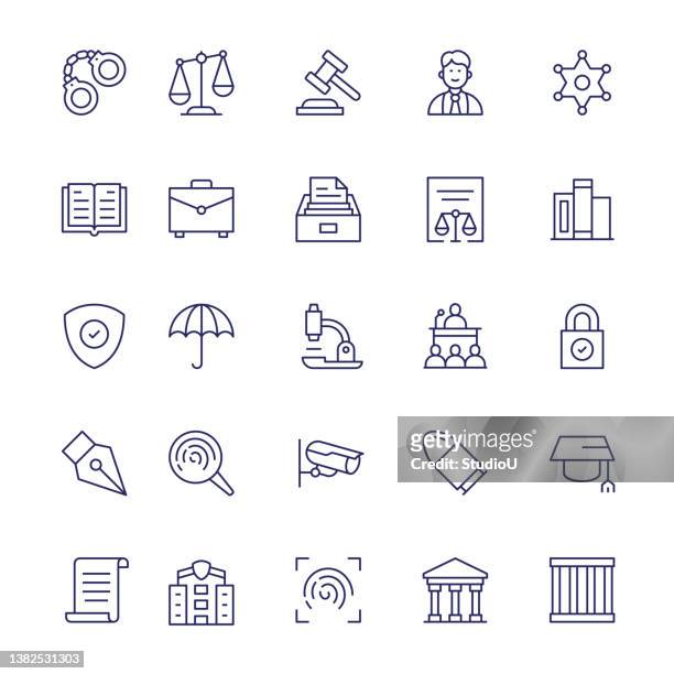 ilustraciones, imágenes clip art, dibujos animados e iconos de stock de iconos de línea de trazo editables de law and crime - abogado