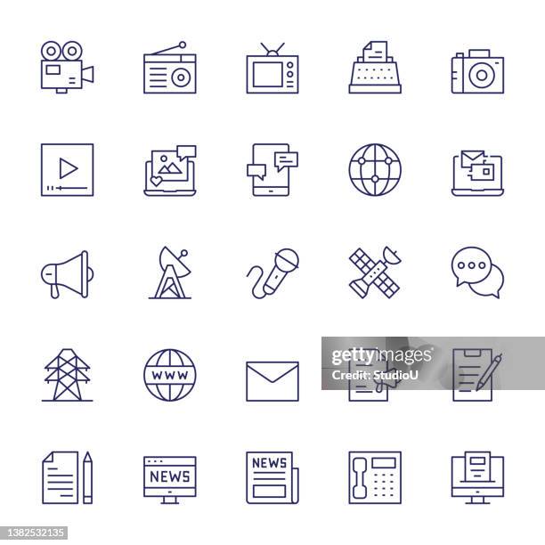 mass media editable stroke line icons - communications tower editable stock illustrations