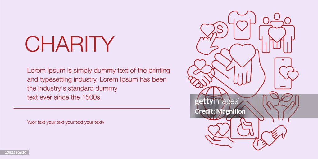 Charity Web Banner Composition Icons Editable stroke
