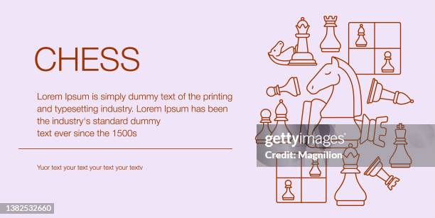 ilustraciones, imágenes clip art, dibujos animados e iconos de stock de ajedrez web banner composición iconos trazo editable - torre pieza de ajedrez
