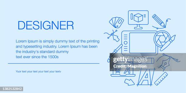 designer web banner composition icons editable stroke - graphic design stock illustrations