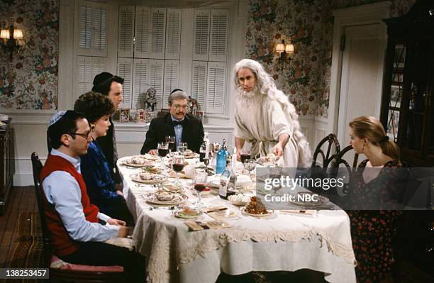 Episode 18 -- Pictured: Adam Sandler as son, Julia Sweeney as mother, Kevin Nealon as Manny, Mike Myers as Pop, Jerry Seinfeld as Elijah, Beth Cahill...