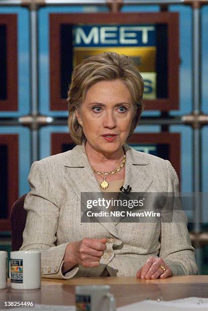 Airdate --Pictured: U.S. Secretary of State Hillary Clinton appears on "Meet the Press" with moderator David Gregory, in Washington D.C., Sunday July...
