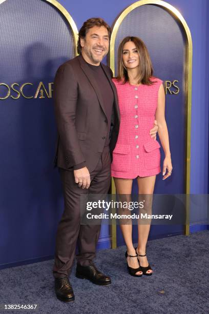 Javier Bardem and Penélope Cruz attend the 94th Annual Oscars Nominees Luncheon at Fairmont Century Plaza on March 07, 2022 in Los Angeles,...