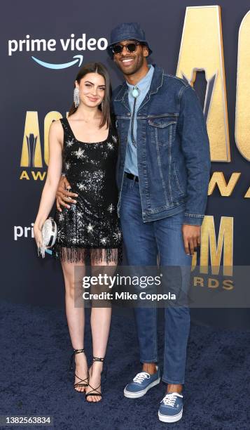 Rachael Kirkconnell and Matt James attend the 57th Academy of Country Music Awards at Allegiant Stadium on March 07, 2022 in Las Vegas, Nevada.