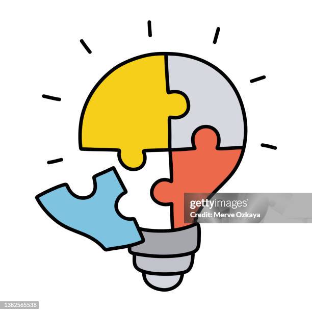 hand drawn puzzle idea light bulb icon - playing puzzles stock illustrations