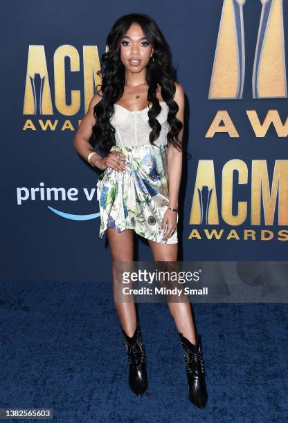 Teala Dunn attends the 57th Academy of Country Music Awards at Allegiant Stadium on March 07, 2022 in Las Vegas, Nevada.