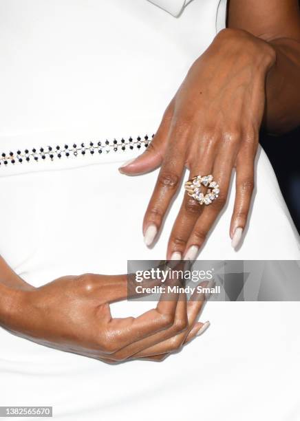 Zuri Hall, jewelry detail, attends the 57th Academy of Country Music Awards at Allegiant Stadium on March 07, 2022 in Las Vegas, Nevada.