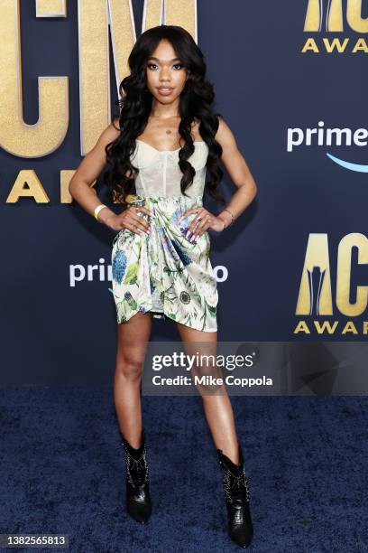 Teala Dunn attends the 57th Academy of Country Music Awards at Allegiant Stadium on March 07, 2022 in Las Vegas, Nevada.