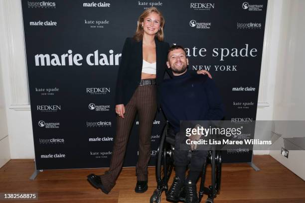 Grace Tame and Dylan Alcott attend the marie claire International Women's Day breakfast at est. On March 08, 2022 in Sydney, Australia.