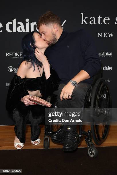 Chantelle Otten and Dylan Alcott attend the marie claire International Women's Day breakfast at est. On March 08, 2022 in Sydney, Australia.