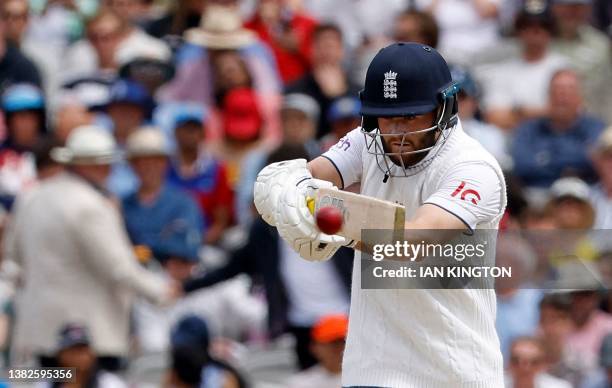 England's Ben Duckett on day five of the second Ashes cricket Test match between England and Australia at Lord's cricket ground in London on July 2,...