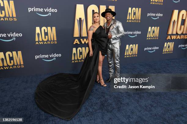 Alexis Allen and co-host Jimmie Allen attend the 57th Academy of Country Music Awards at Allegiant Stadium on March 07, 2022 in Las Vegas, Nevada.