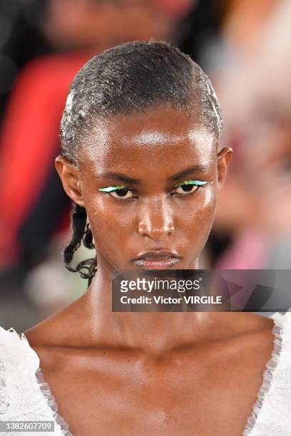 Model walks the runway during the Giambattista Valli Ready to Wear Fall/Winter 2022-2023 fashion show as part of the Paris Fashion Week on March 7,...