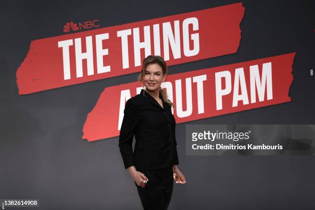 Renée Zellweger, Actress and Executive Producer attends NBC's "The Thing About Pam" New York Screening at the Whitby Hotel on March 07, 2022 in New...