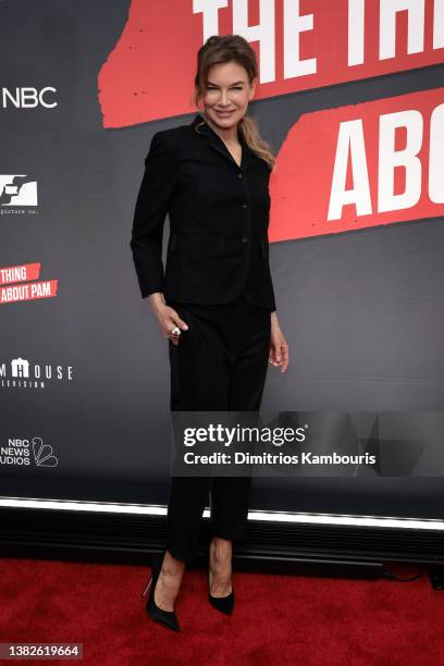 Renée Zellweger, Actress and Executive Producer attends NBC's "The Thing About Pam" New York Screening at the Whitby Hotel on March 07, 2022 in New...