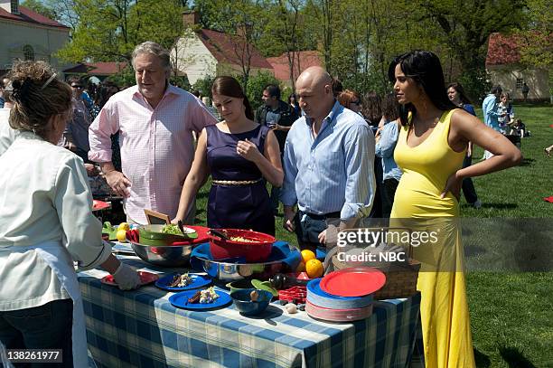 Capitol Grill" -- Episode 703 -- Pictured: Contestant/chef Andrea Curto-Randazzo, judges Jonathan Waxman, Gail Simmons, Tom Colicchio, Padma Lakshmi