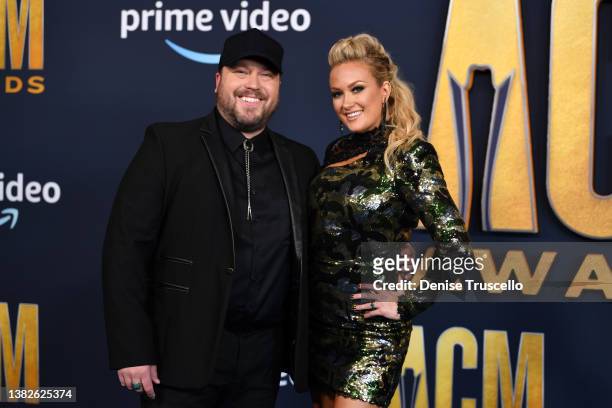 Mitchell Tenpenny and Meghan Patrick attend the 57th Academy of Country Music Awards at Allegiant Stadium on March 07, 2022 in Las Vegas, Nevada.