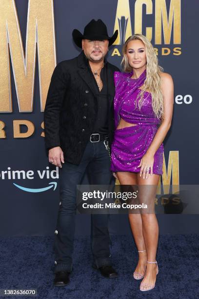 Jason Aldean and Brittany Kerr attend the 57th Academy of Country Music Awards at Allegiant Stadium on March 07, 2022 in Las Vegas, Nevada.