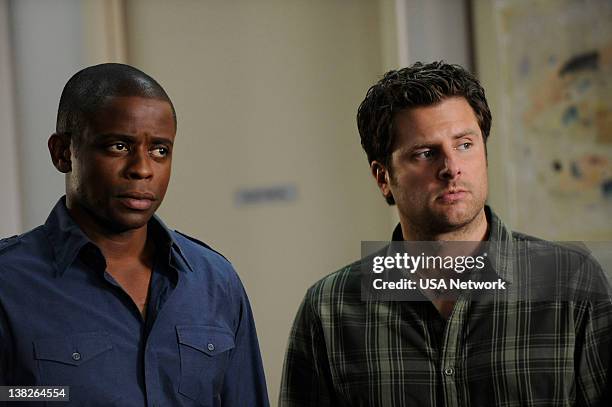 Episode 5009 -- Pictured: Dule Hill as Gus Guster, James Roday as Shawn Spencer