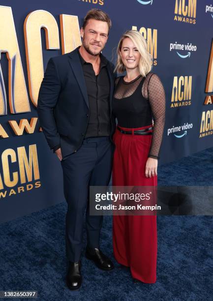 Alan Ritchson and Catherine Ritchson attend the 57th Academy of Country Music Awards at Allegiant Stadium on March 07, 2022 in Las Vegas, Nevada.